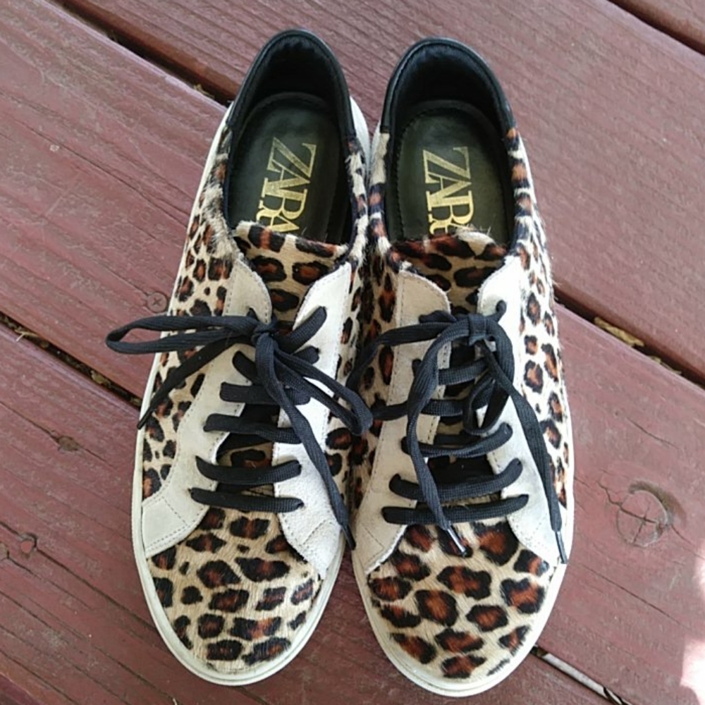 Zara Leopard Print Tennis Shoes Size 7.5